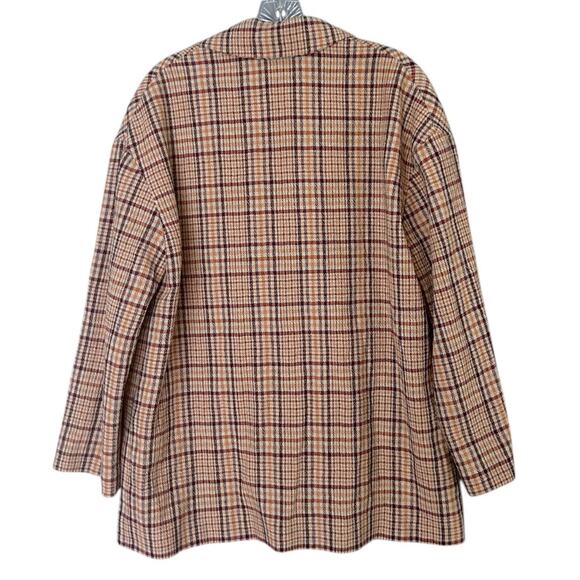 MNG Mango Plaid Blazer Women’s Med Tan Pink Black Double-Breasted Career - Picture 2 of 8